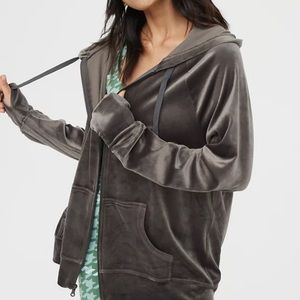 AERIE Velour Zip Oversized Sweater